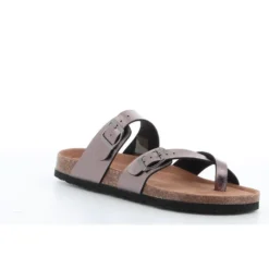 BACHATA - Ciabatta infradito pewter con doppia fibbia e sottopiede in VERA PELLE