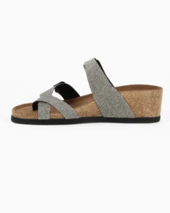 BACHATA - Ciabatta infradito taupe glitterata con doppia fibbia e sottopiede in VERA PELLE, zeppa 5CM
