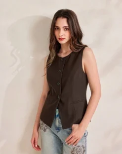 BACHATA - Gilet marrone con bottoni