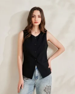 BACHATA - Gilet nero con bottoni