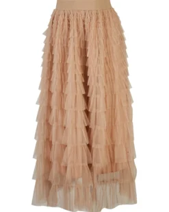 BACHATA - Gonna lunga in tulle a balze taupe con elastico in vita