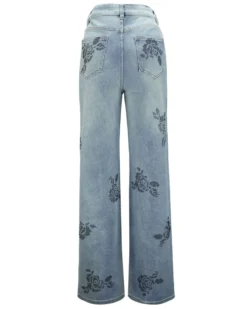 BACHATA - Jeans denim chiaro con stampa di rose