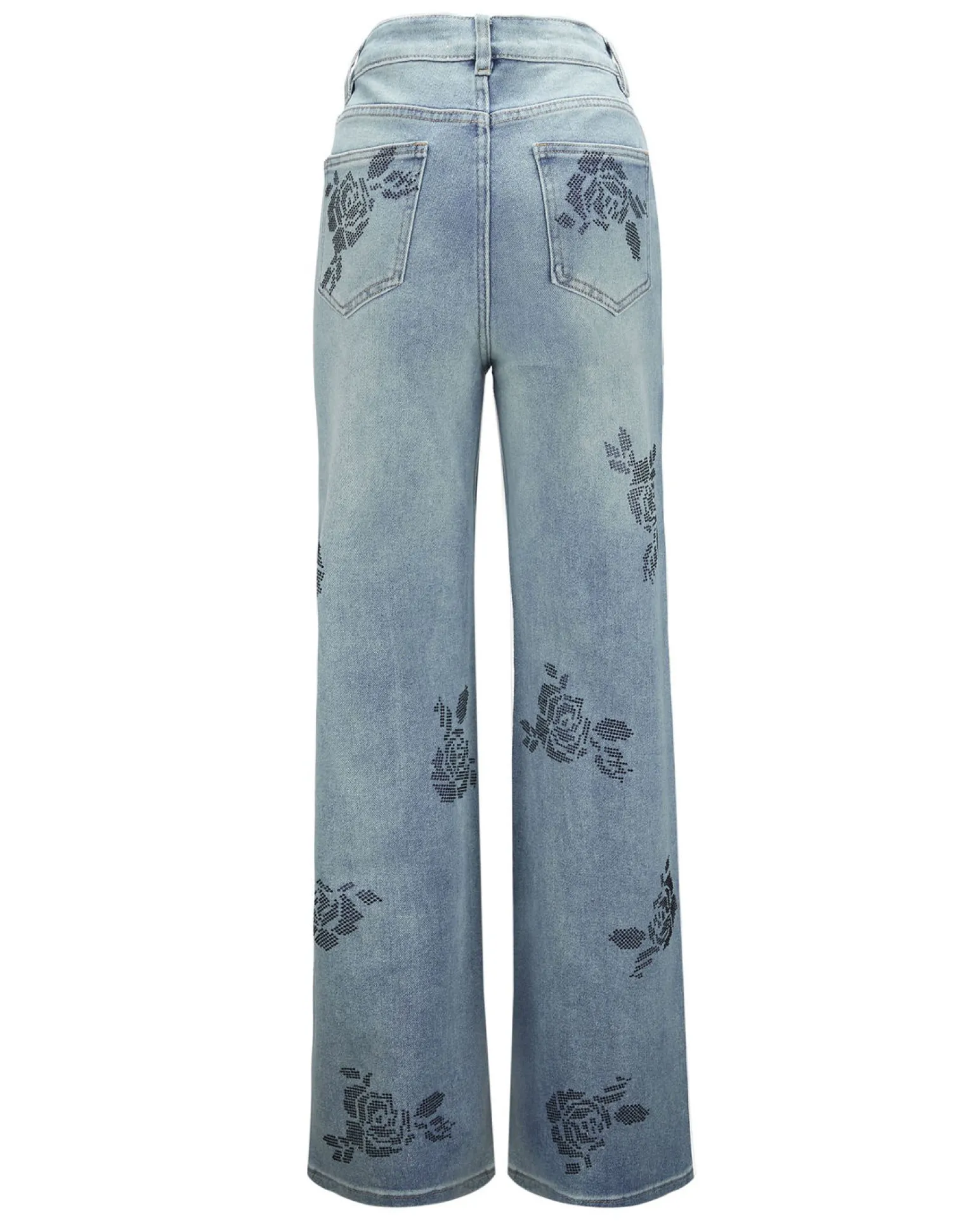 BACHATA - Jeans denim chiaro con stampa di rose