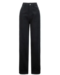 BACHATA - JEANS NERO DA DONNA CON STRASS LATERALI STRAIGHT FIT 5 TASCHE