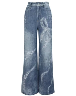 BACHATA - Jeans wide leg con ricami denim blu