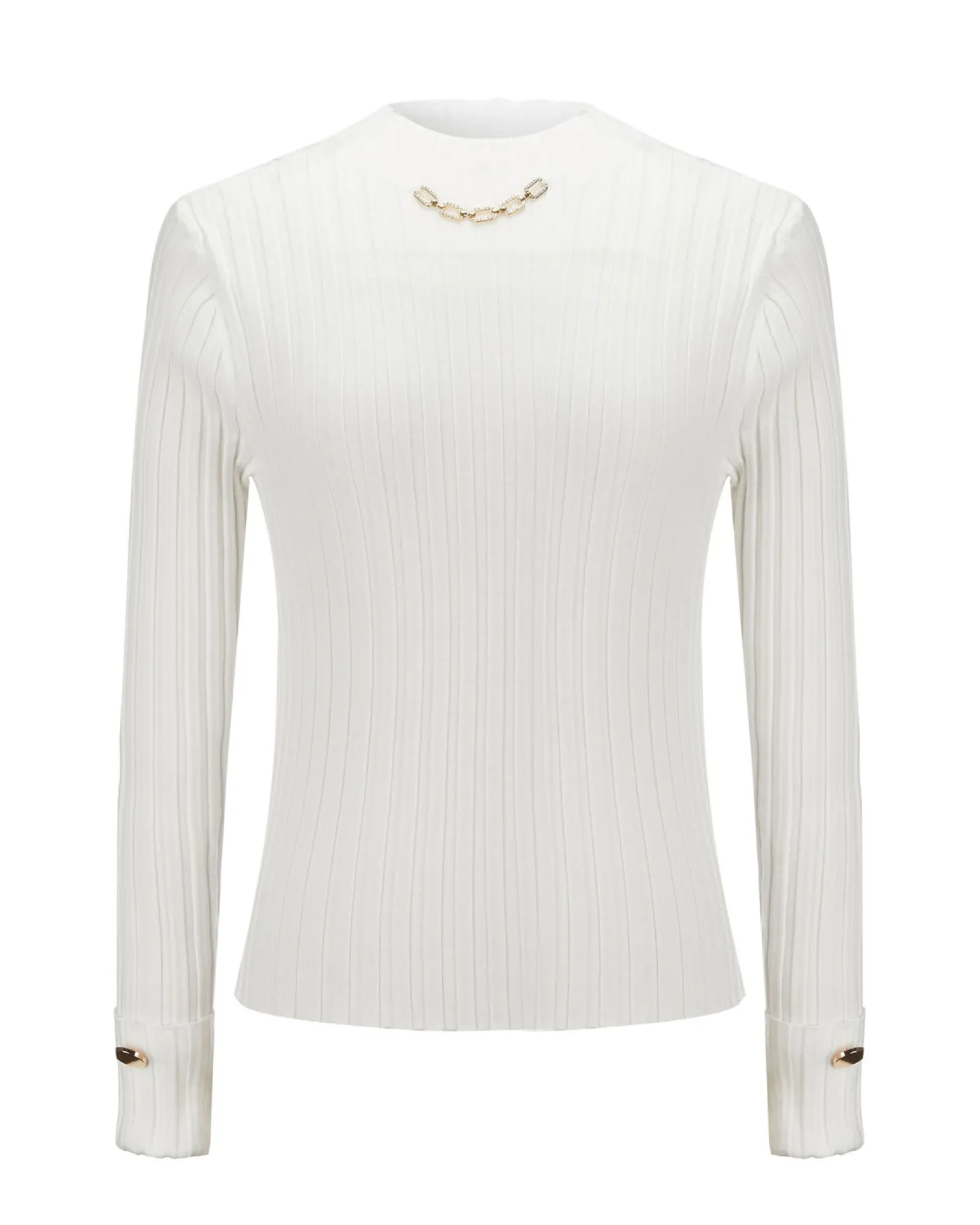 BACHATA - Maglia bianca da donna a manica lunga con collo alto