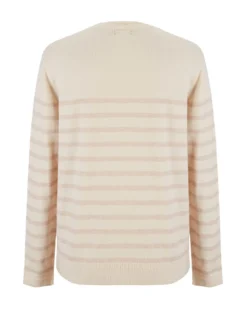 BACHATA - Maglia manica lunga avorio a righe beige con scritta Amour
