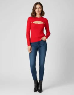 BACHATA - Maglia manica lunga cut out rossa con finti bottoni