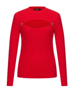 BACHATA - Maglia manica lunga cut out rossa con finti bottoni
