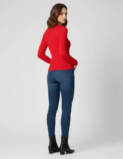 BACHATA - Maglia manica lunga cut out rossa con finti bottoni