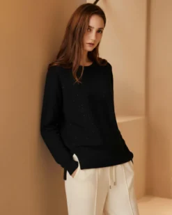 BACHATA - Maglia manica lunga nera da donna con paillettes