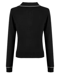 BACHATA - Maglia manica lunga nera con scollo a V e colletto da donna
