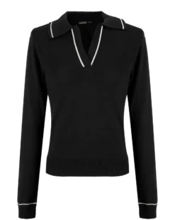 BACHATA - Maglia manica lunga nera con scollo a V e colletto da donna