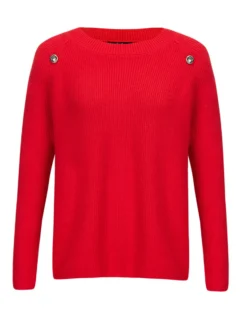 BACHATA - Maglia manica lunga rosso con finti bottoni