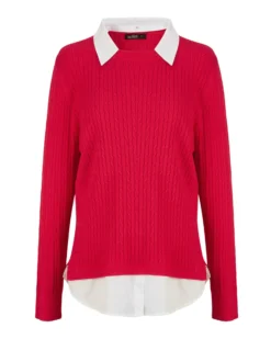 BACHATA - Maglia manica lunga rossa con finta camicia  bianca da donna