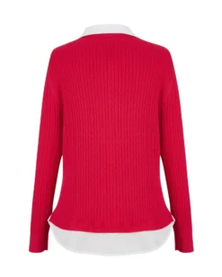 BACHATA - Maglia manica lunga rossa con finta camicia  bianca da donna