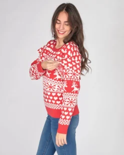 BACHATA - Maglia natalizia da donna rossa con maniche volant
