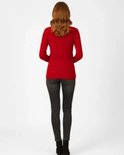 BACHATA - MAGLIA ROSSA CON DETTAGLIO CATENA CON STRASS SUL COLLO