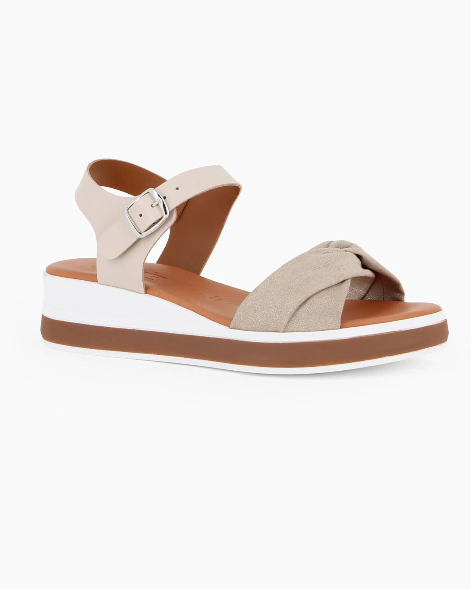BACHATA - Sandalo beige con sottopiede in VERA PELLE e fasce incrociate a nodo - MADE IN ITALY