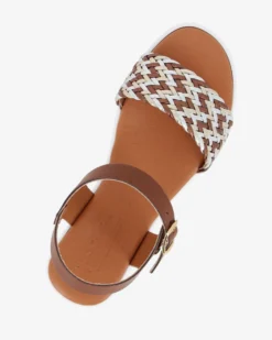 BACHATA - Sandalo cuoio con sottopiede in VERA PELLE e fascia frontale intrecciata - MADE IN ITALY