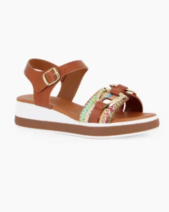 BACHATA - Sandalo cuoio con sottopiede in VERA PELLE e doppia fascia frontale - MADE IN ITALY