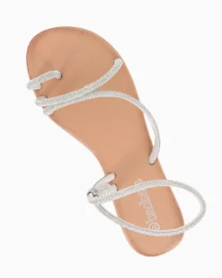 BACHATA - Sandalo infradito argento con strass e cinturino diagonale