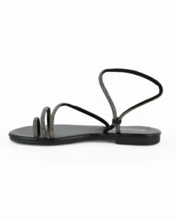 BACHATA - Sandalo infradito nero con strass e cinturino diagonale