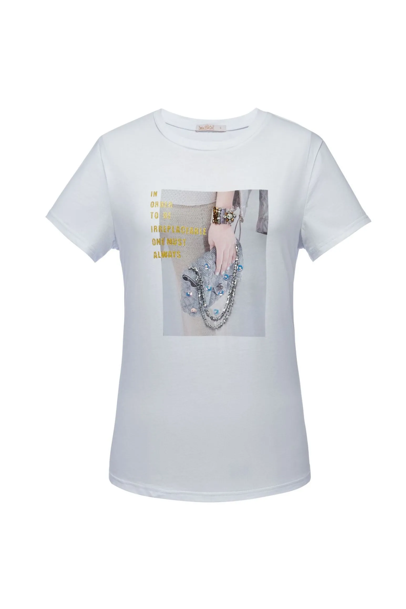 BACHATA - TSHIRT MANICA CORTA BIANCA CON STAMPA BORSETTA