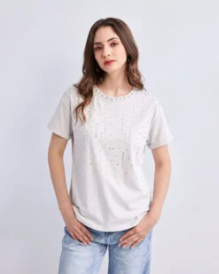 BACHATA - Tshirt manica corta bianca con strass