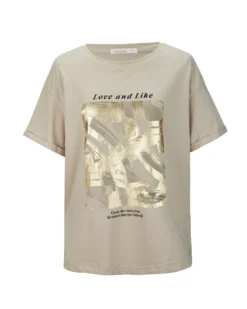 BACHATA - Tshirt manica corta beige con scritta e stampa