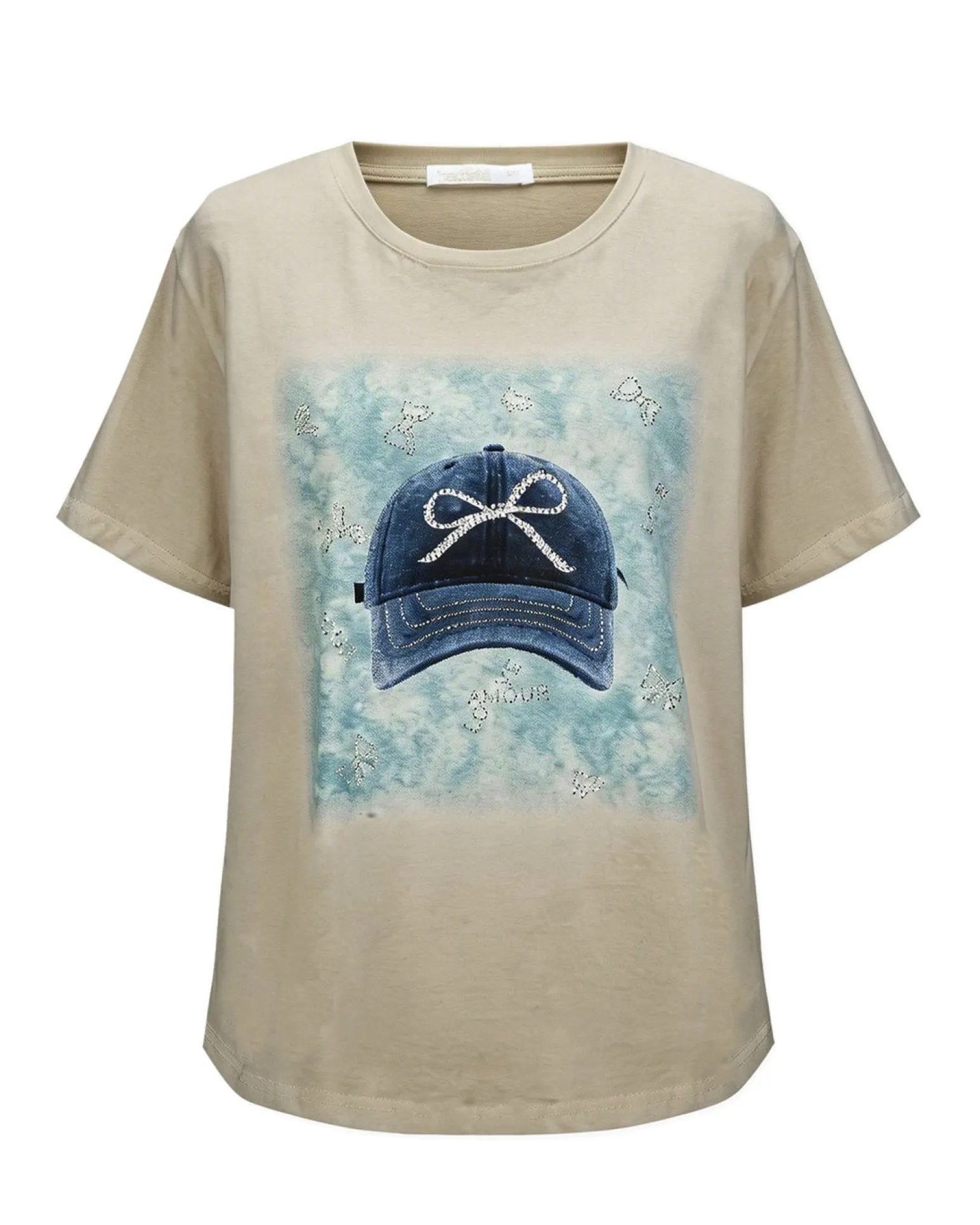 BACHATA - Tshirt manica corta beige con stampa