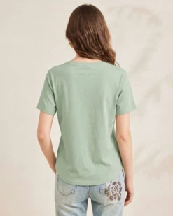 BACHATA - Tshirt manica corta con stampa verde salvia