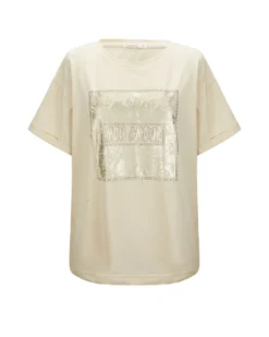 BACHATA - Tshirt manica corta ivory con scritta e stampa