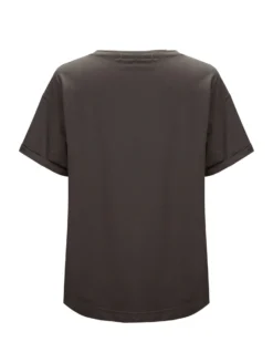 BACHATA - Tshirt manica corta marrone con scritta e stampa
