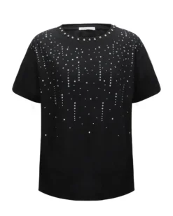 BACHATA - Tshirt manica corta nera con strass