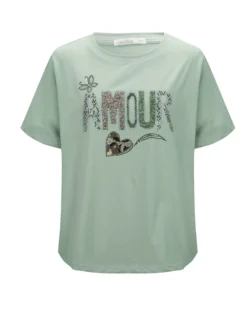 BACHATA - Tshirt manica corta nera con scritta e strass