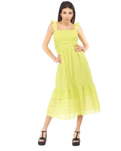 BACHATA - VESTITINO LIME SPALLA LARGA BALZE CON PIZZO