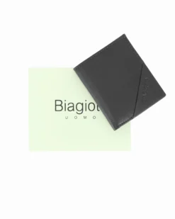 BIAGIOTTI - Portafoglio nero in VERA PELLE da uomo con ribaltina