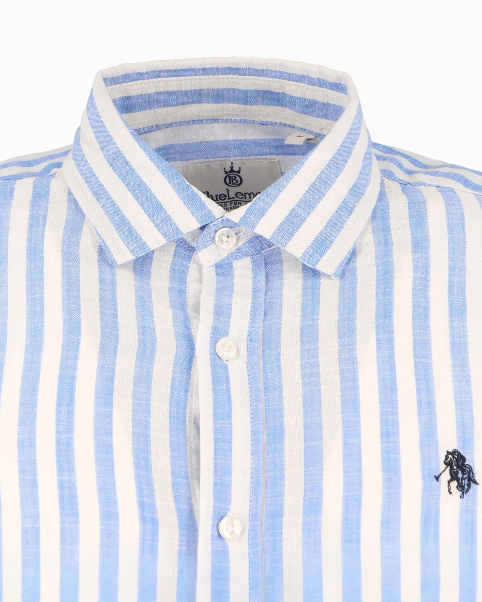 BLUE LEMON - Camcia manica lunga riga riga grande celeste misto lino