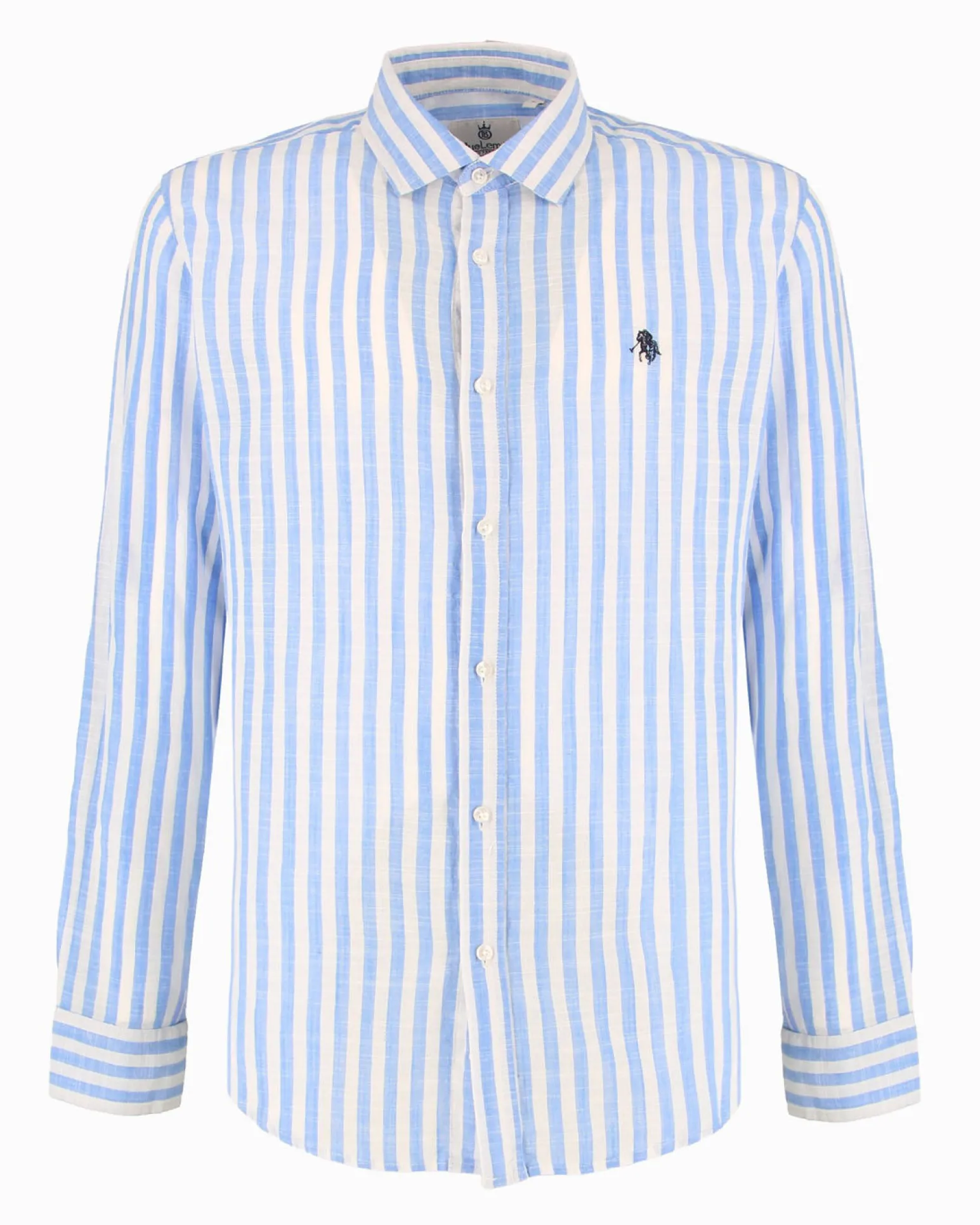 BLUE LEMON - Camcia manica lunga riga riga grande celeste misto lino