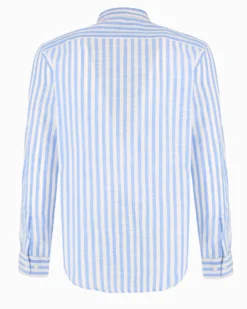 BLUE LEMON - Camcia manica lunga riga riga grande celeste misto lino