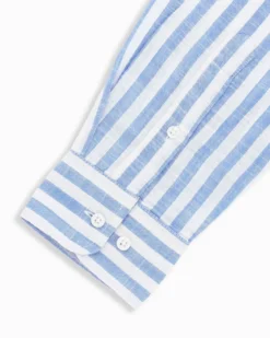 BLUE LEMON - Camcia manica lunga riga riga grande celeste misto lino