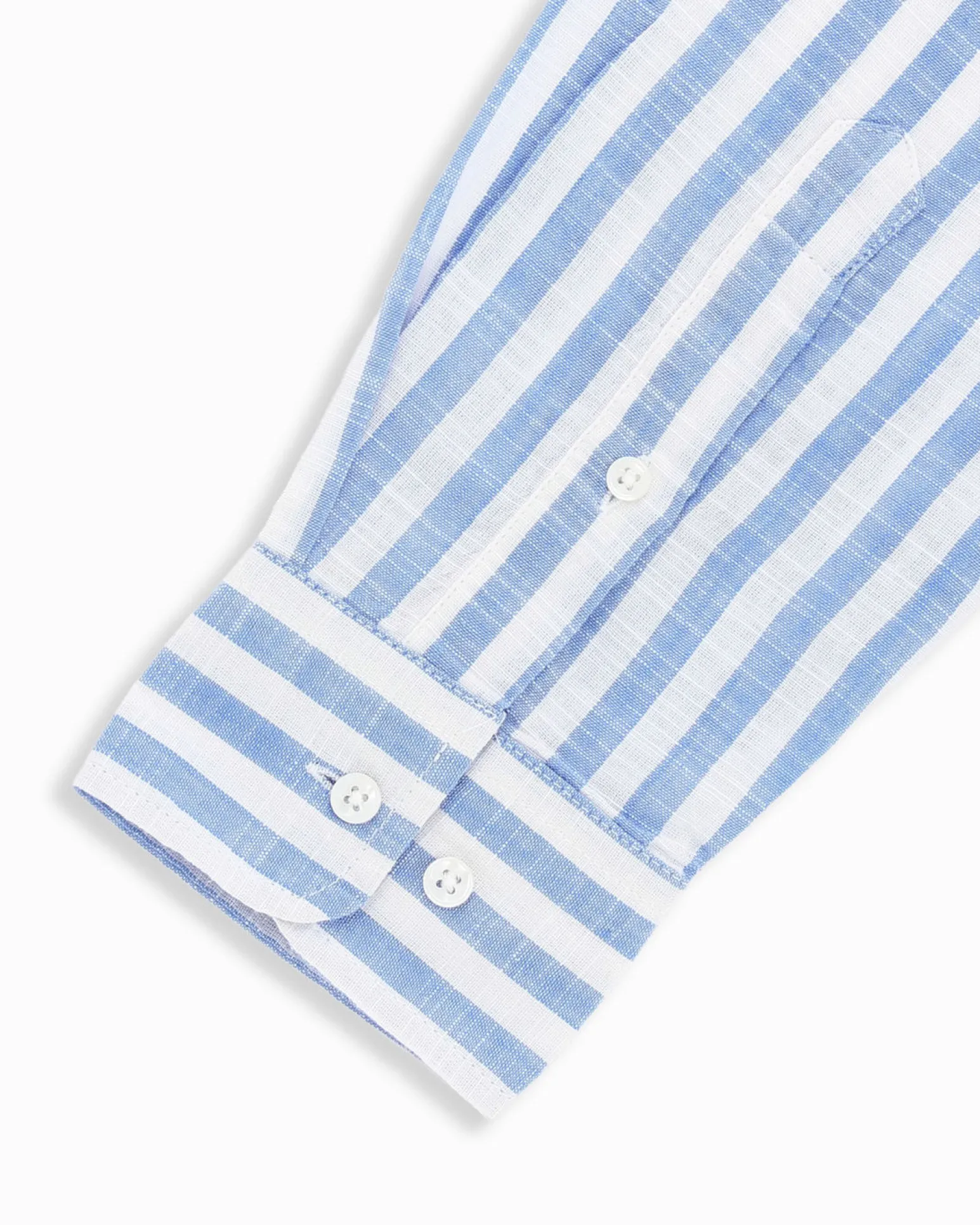BLUE LEMON - Camcia manica lunga riga riga grande celeste misto lino