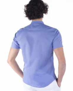BLUE LEMON - Camicia manica corta glicine collo coreano in lino