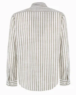 BLUE LEMON - Camicia manica lunga riga grande verde salvia misto lino botton down