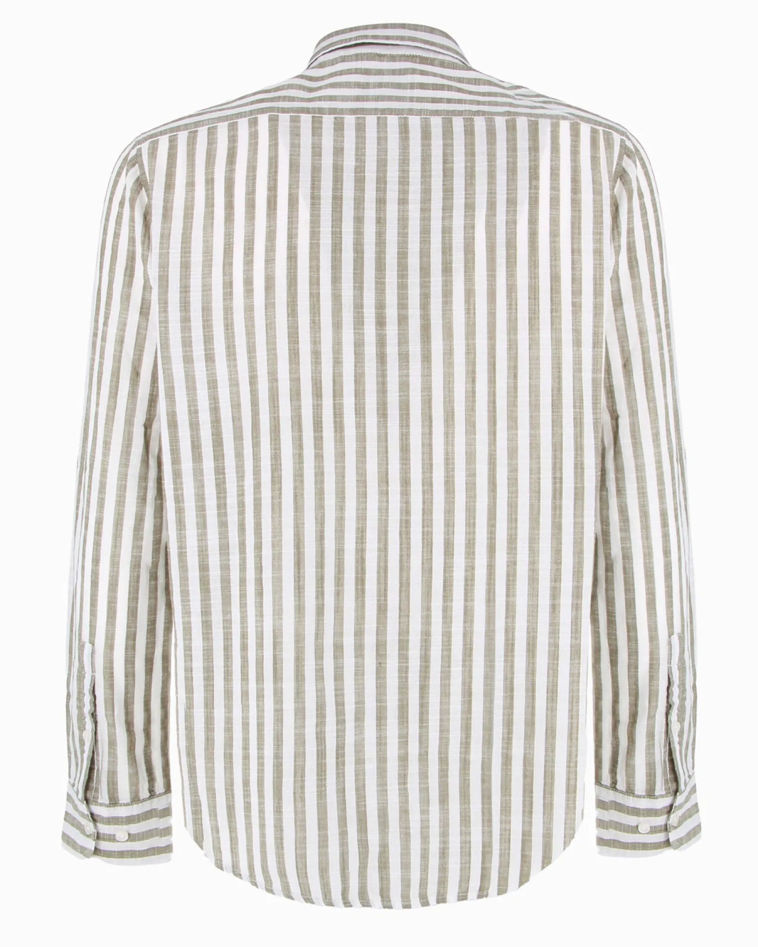 BLUE LEMON - Camicia manica lunga riga grande verde salvia misto lino botton down