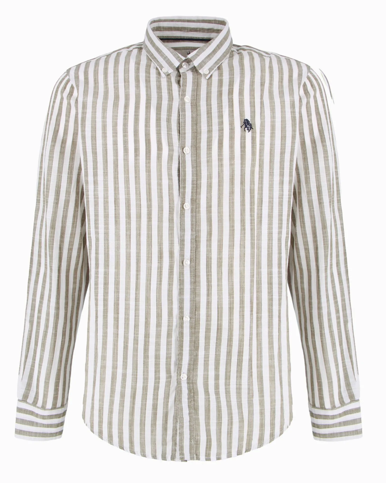 BLUE LEMON - Camicia manica lunga riga grande verde salvia misto lino botton down