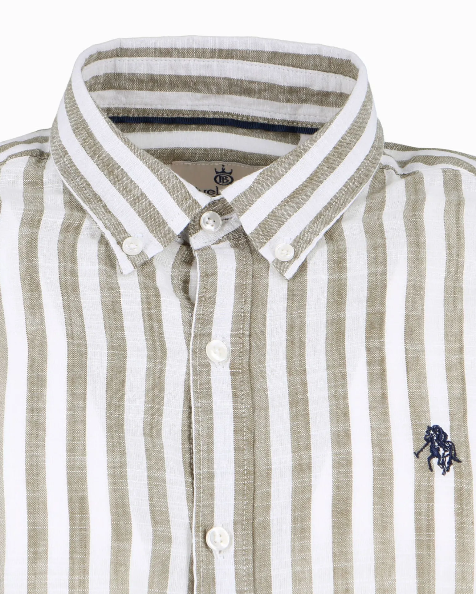 BLUE LEMON - Camicia manica lunga riga grande verde salvia misto lino botton down