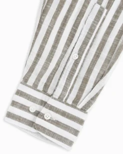 BLUE LEMON - Camicia manica lunga riga grande verde salvia misto lino botton down