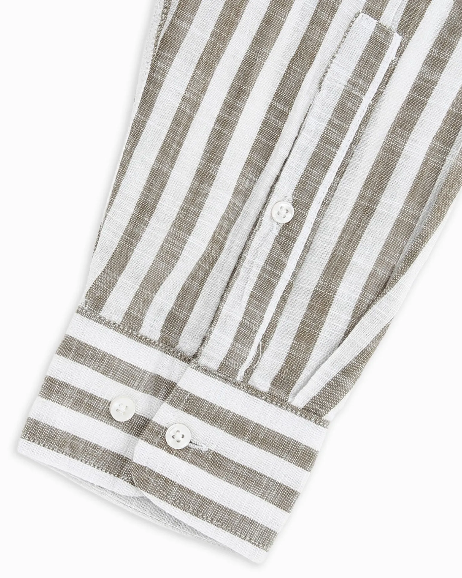 BLUE LEMON - Camicia manica lunga riga grande verde salvia misto lino botton down